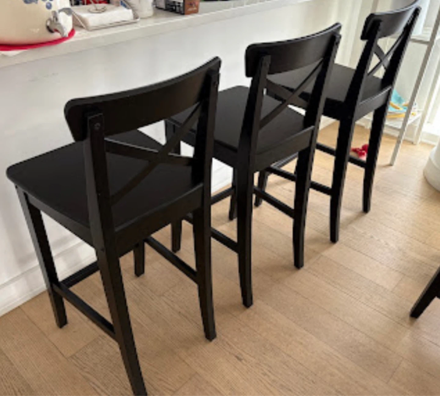 Ikea Set of 3 Black Wooden Counter Stools