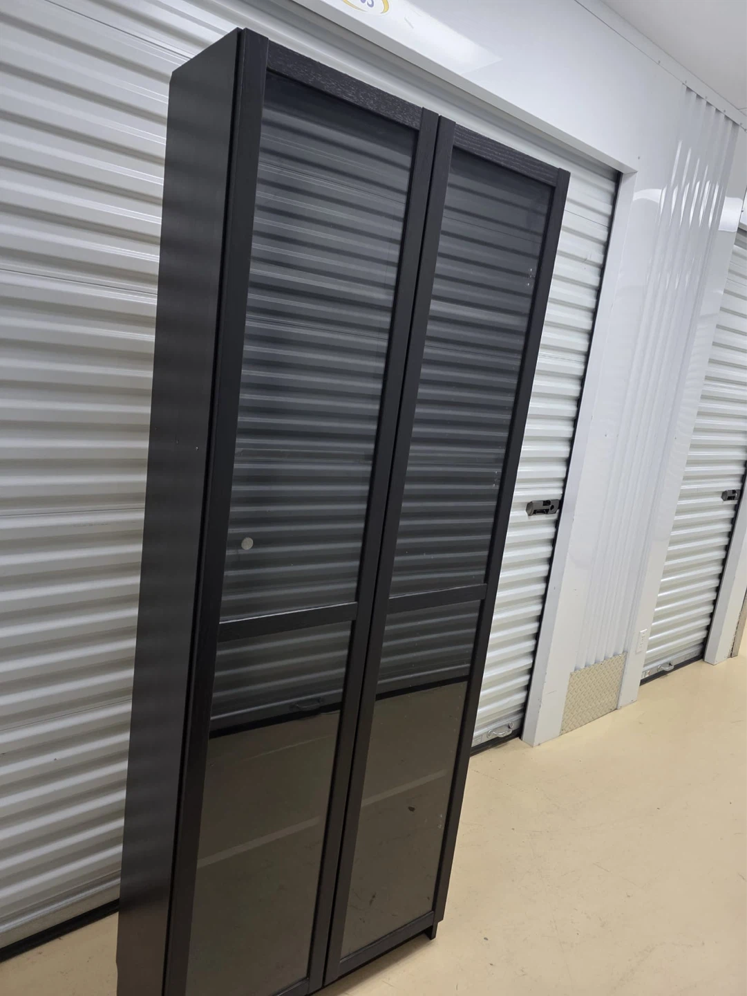 Ikea Tall Black Storage Cabinet with Glass Doors
