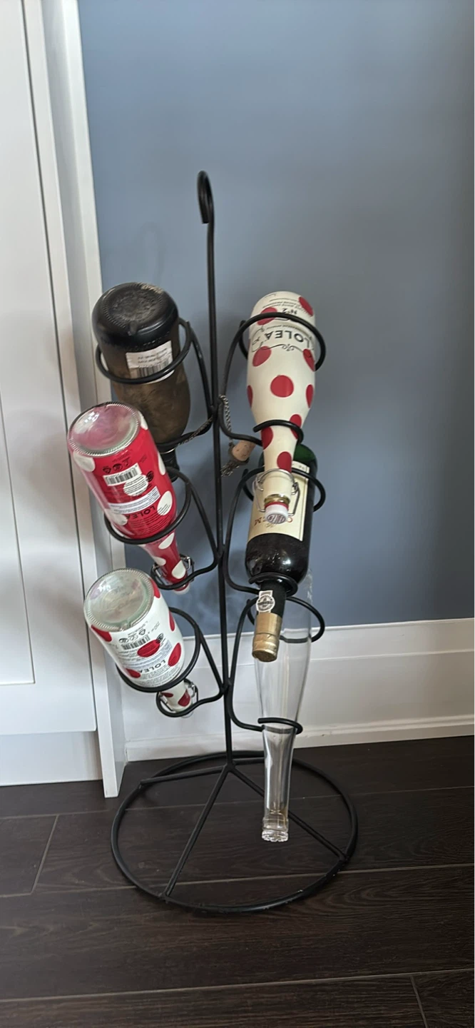 Black Metal Wine Rack with Bottles