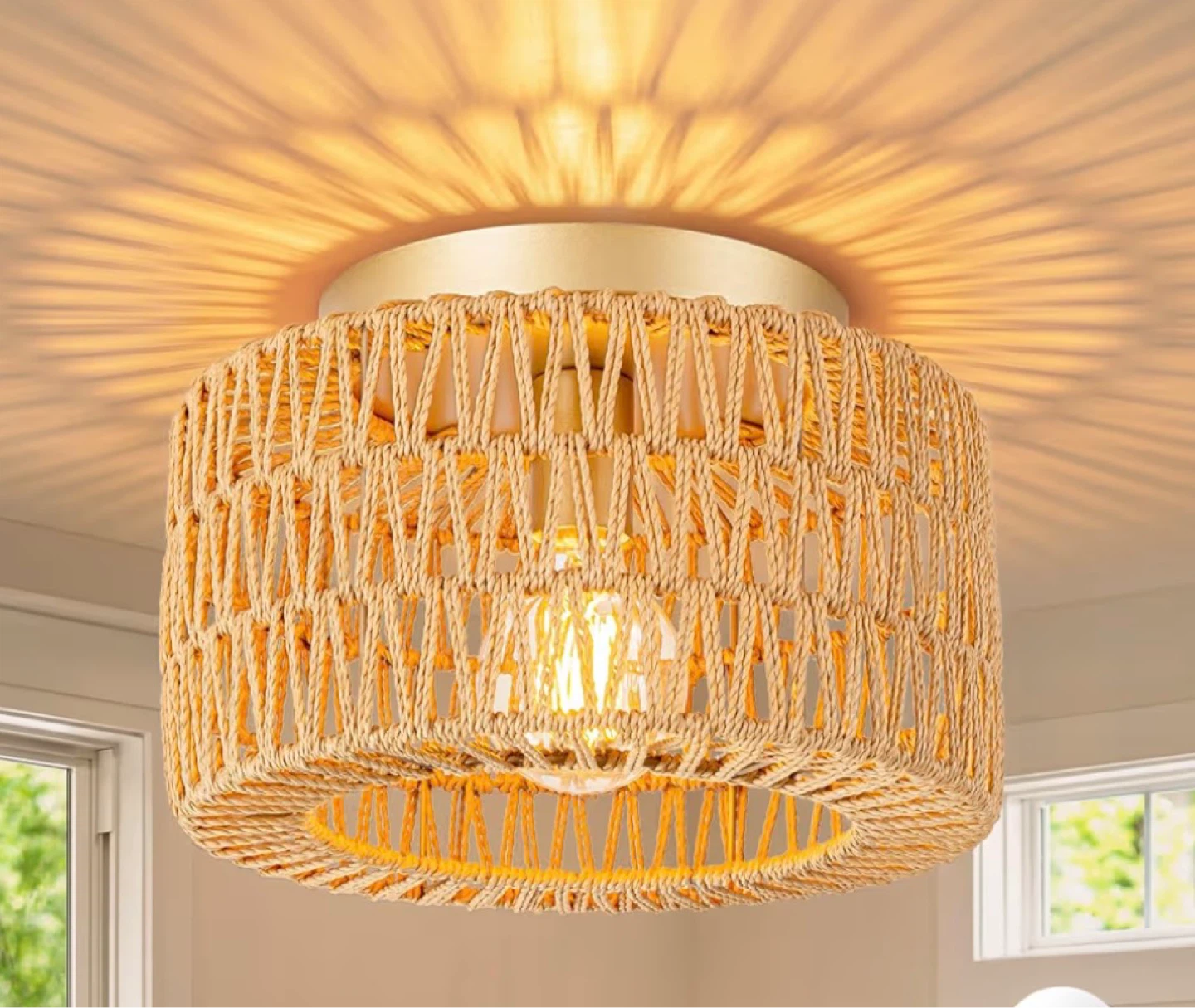 Woven Rattan Mount Ceiling Light Fixture - photo 2