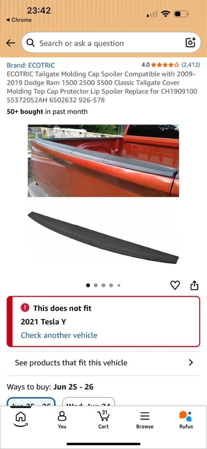 Dodge Ram Tailgate Molding Cap / Tailgate Spoiler 2009-20