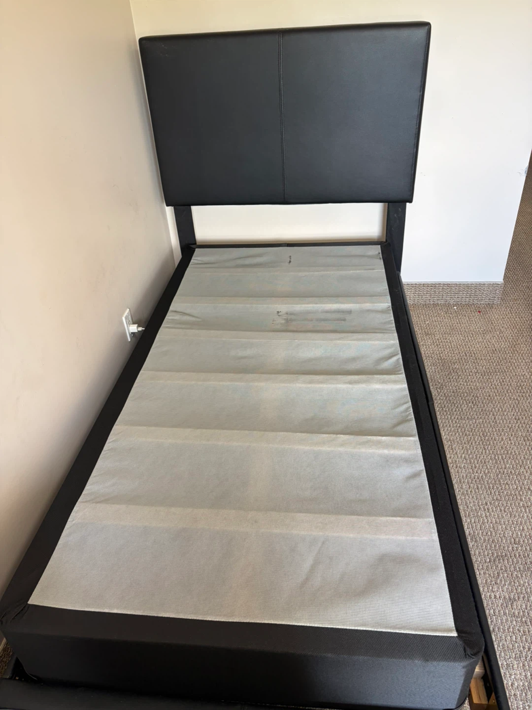 Black Leather Bed Frame with Box Spring