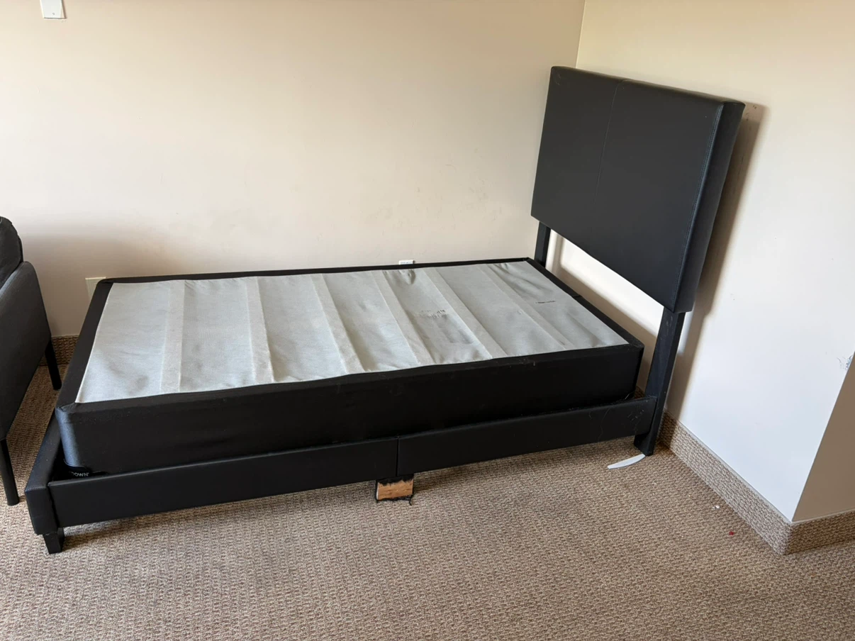 Black Leather Bed Frame with Box Spring - photo 2