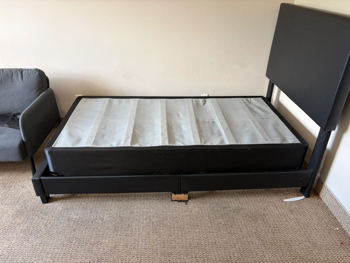 Black Leather Bed Frame with Box Spring - photo 3