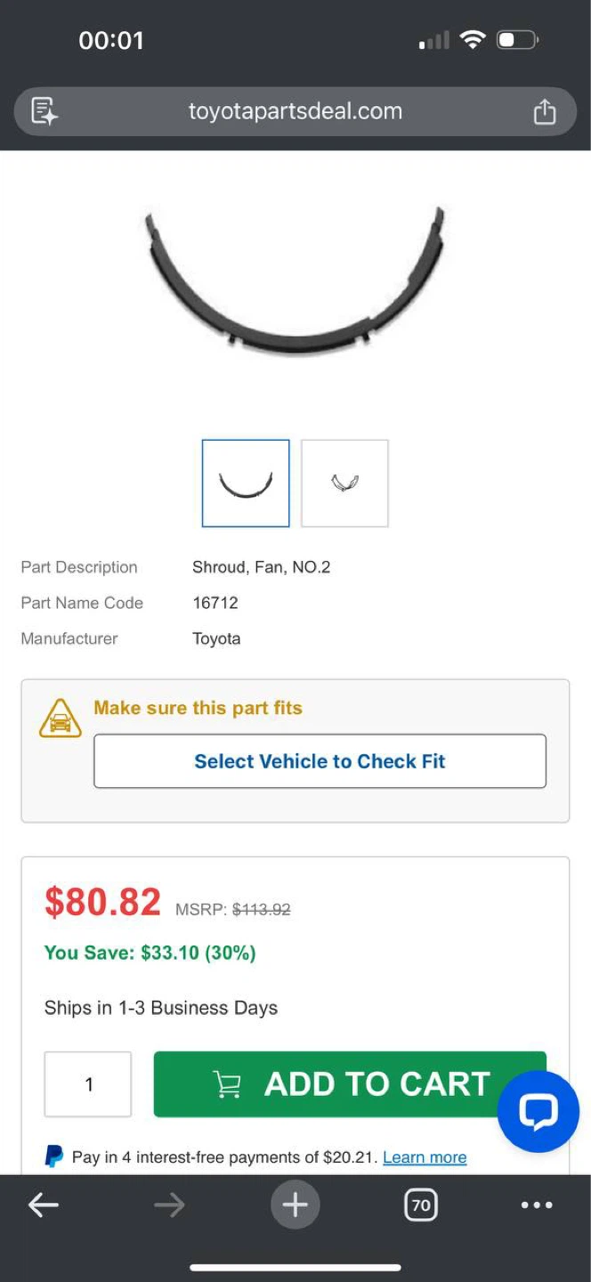 Genuine Toyota Fan Shroud No.2 – 16712-0F020 - photo 2