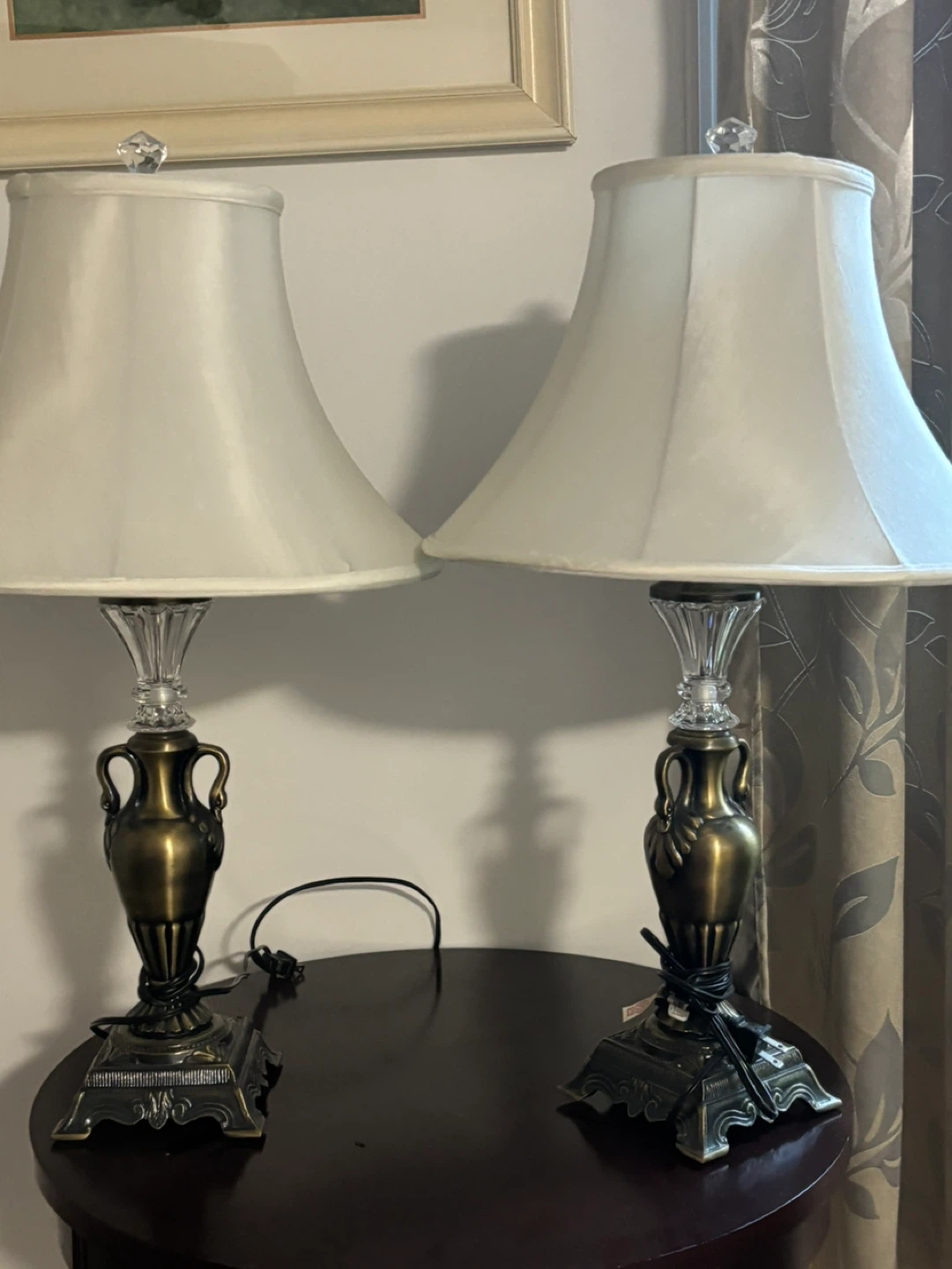 Pair of Brass Table Lamps with White Shades