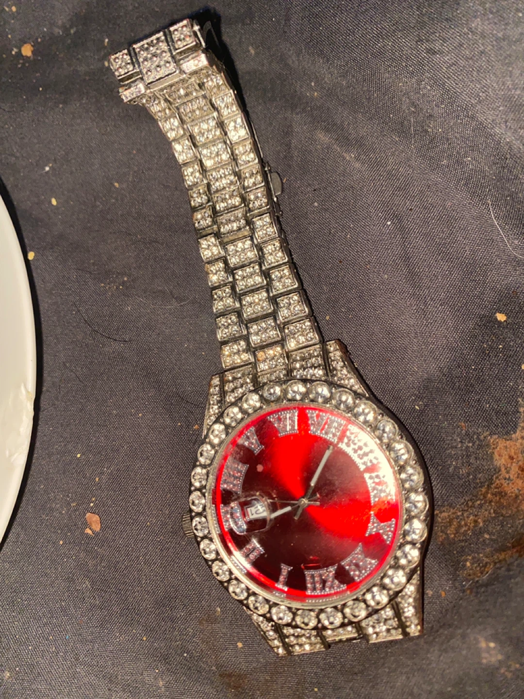 Iced Out Diamond Watch Red Face Roman Numeral