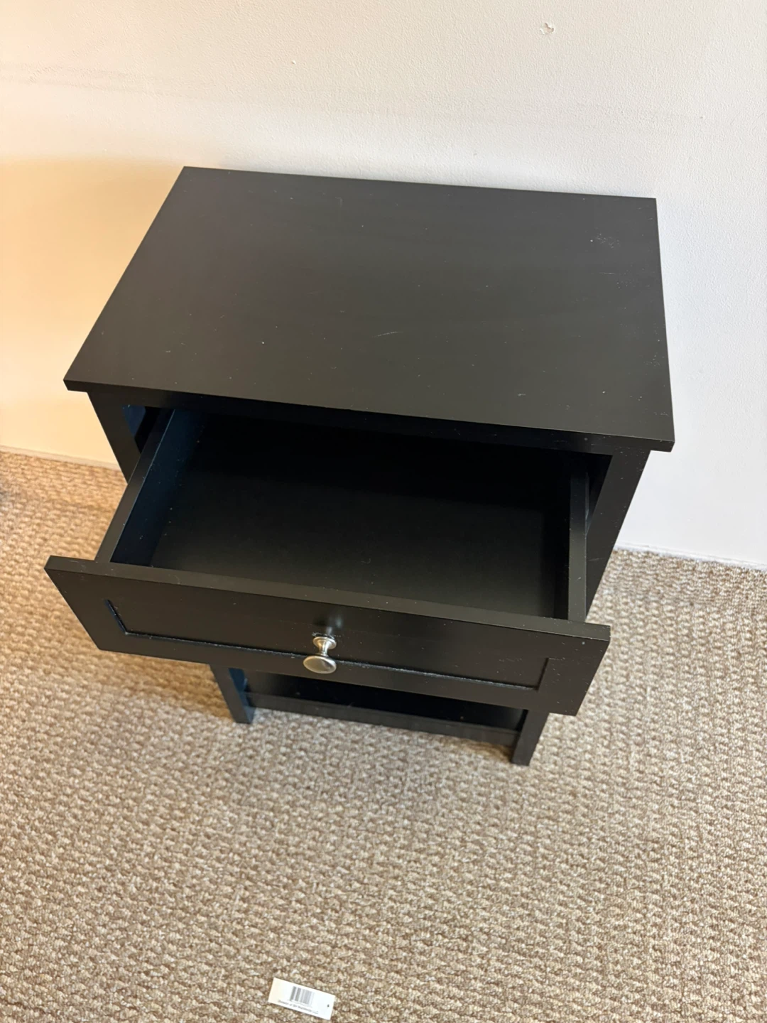 Black Nightstand / Bedside Stand with Drawer and Shelves