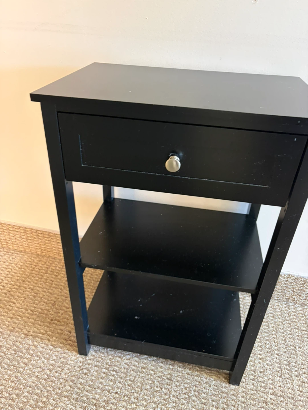 Black Nightstand / Bedside Stand with Drawer and Shelves - photo 2