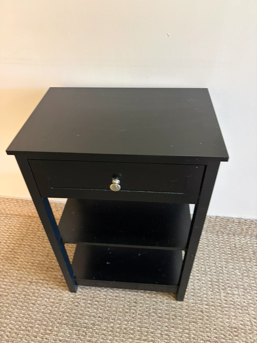Black Nightstand / Bedside Stand with Drawer and Shelves - photo 3