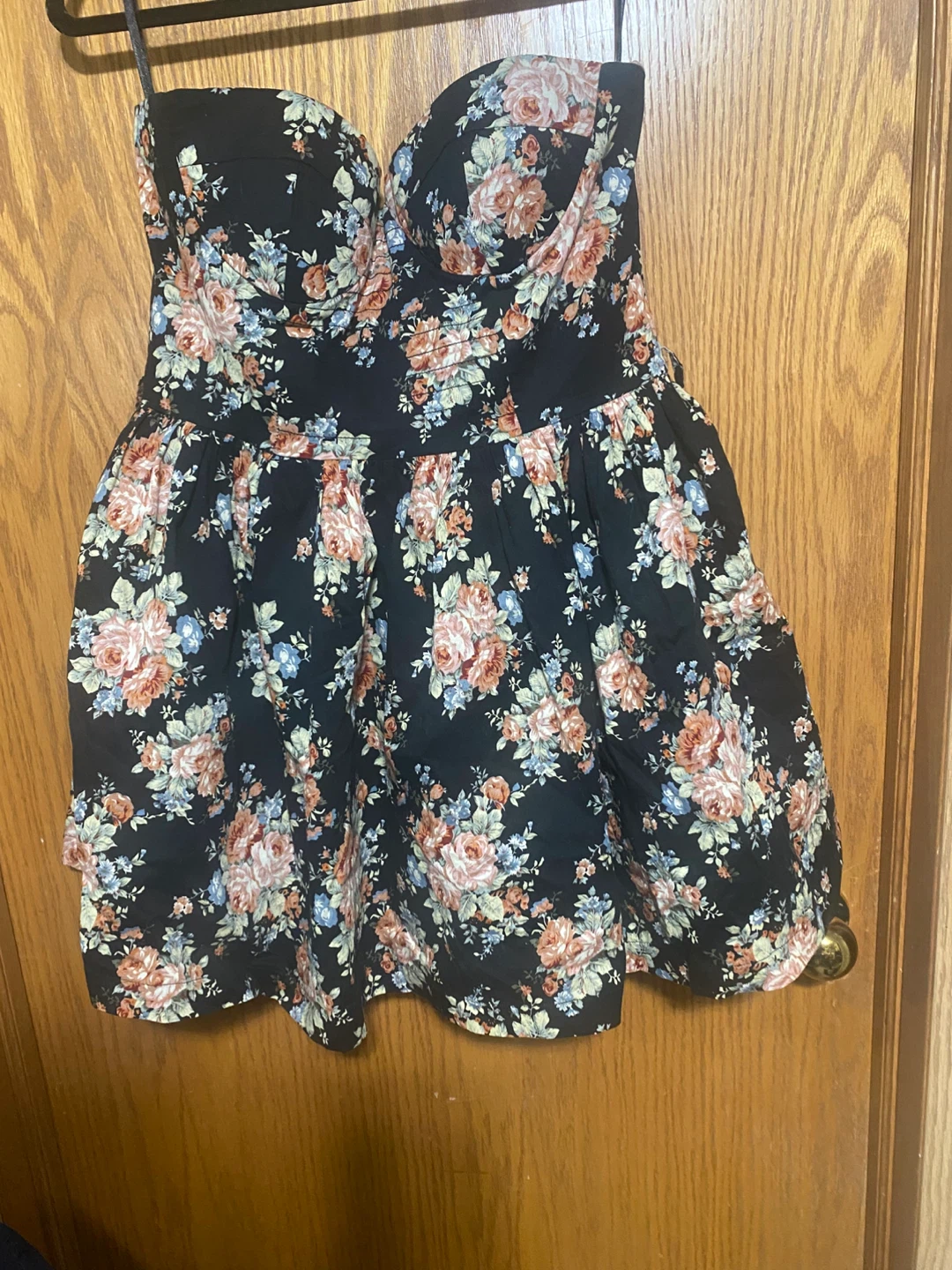 Black Floral Strapless Fit-and-Flare Dress - photo 4