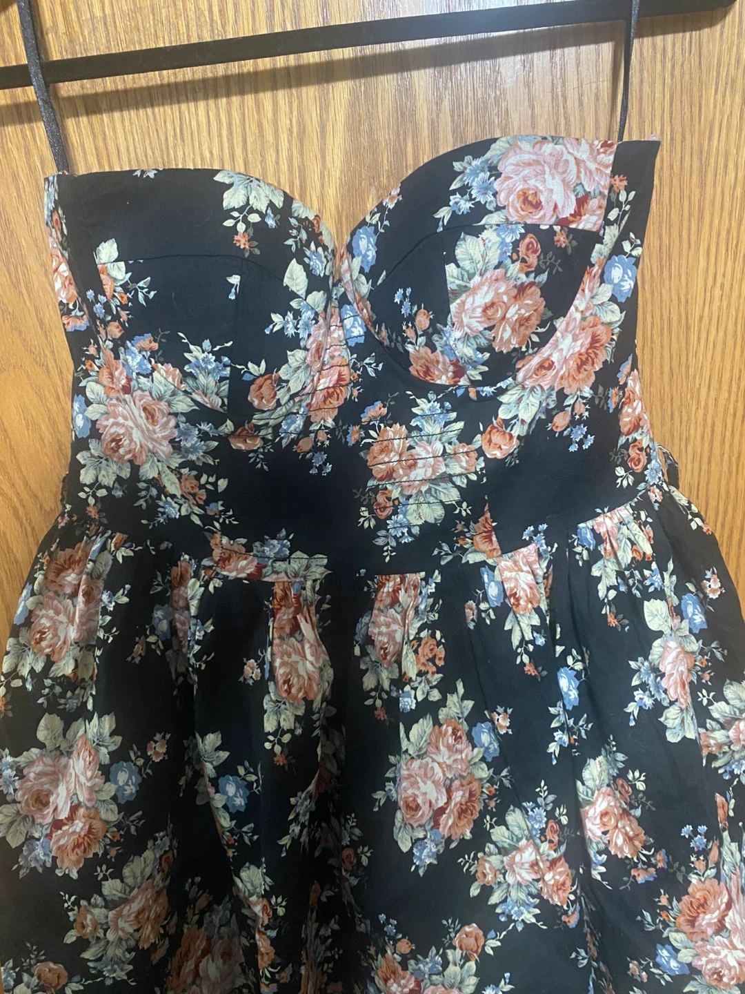 Black Floral Strapless Fit-and-Flare Dress - photo 2