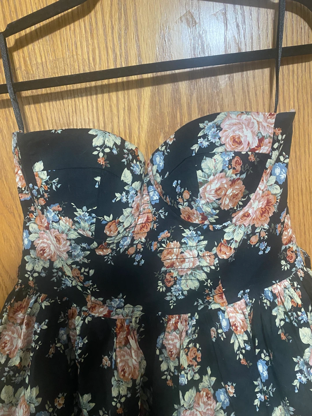 Black Floral Strapless Fit-and-Flare Dress - photo 3