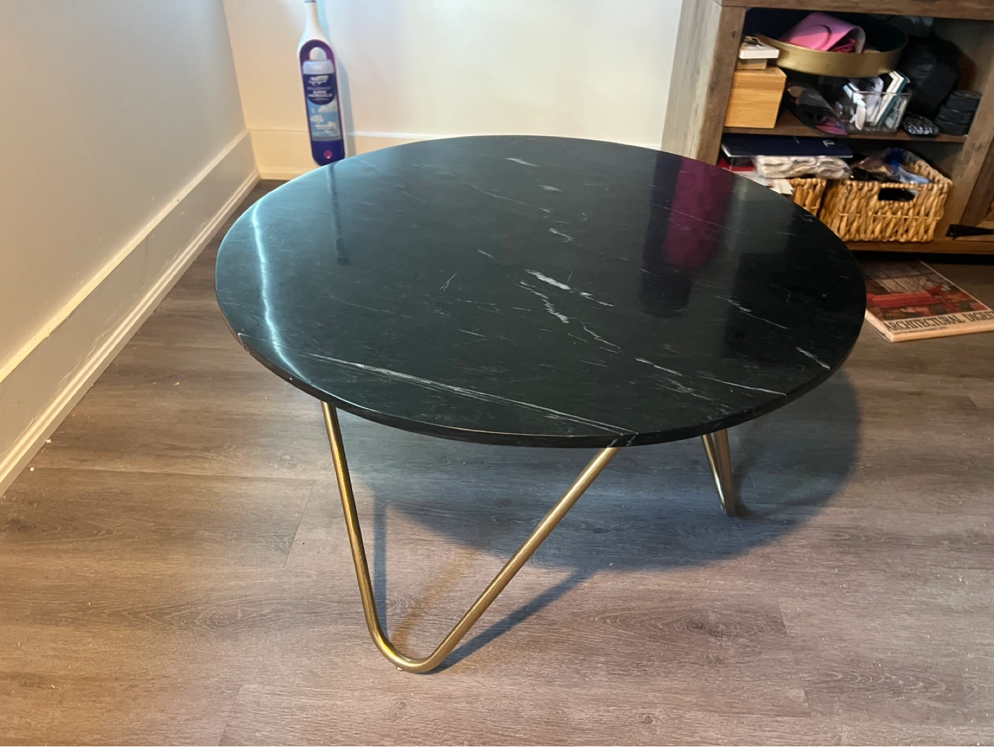 Round Marble Coffee Table with Gold Legs - photo 2