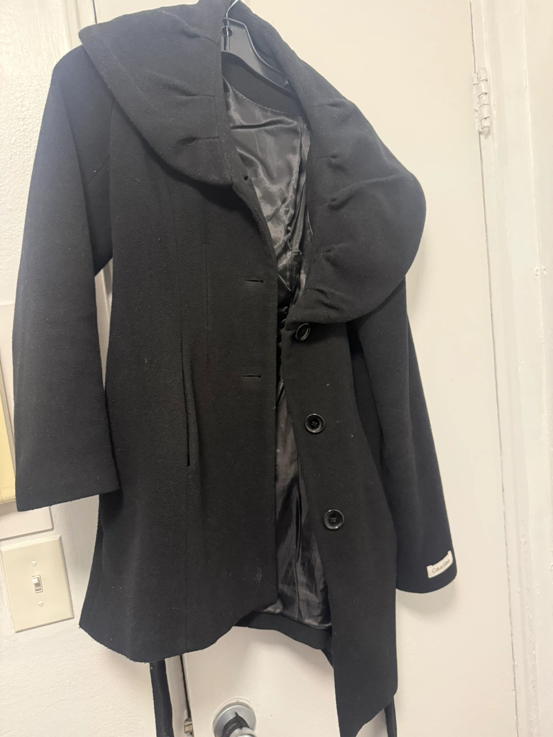 Calvin Klein Black Wool Blend Coat