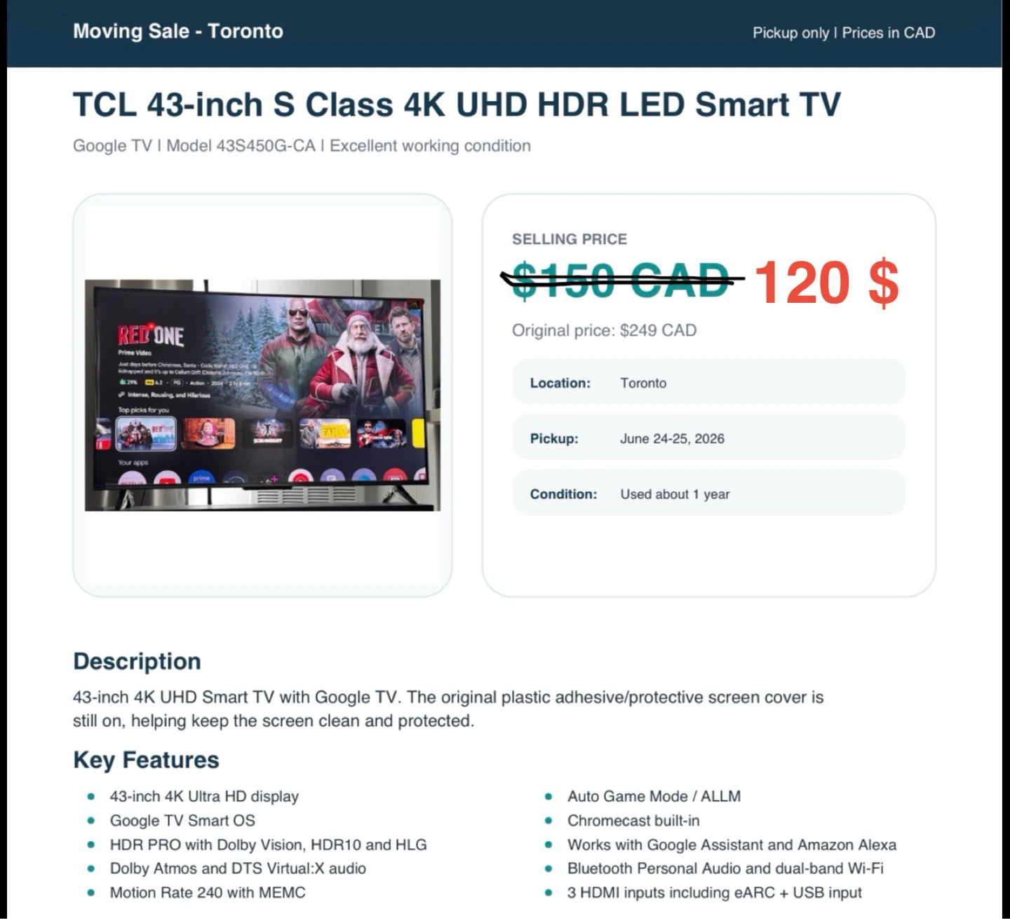TCL 43-inch S Class 4K UHD HDR LED Smart TV - photo 2