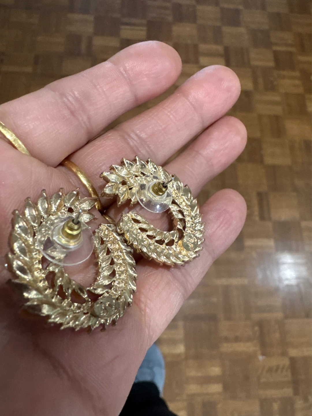 ⚽️Orange Leaf Design Hoop Earrings with Rhinestones - photo 3