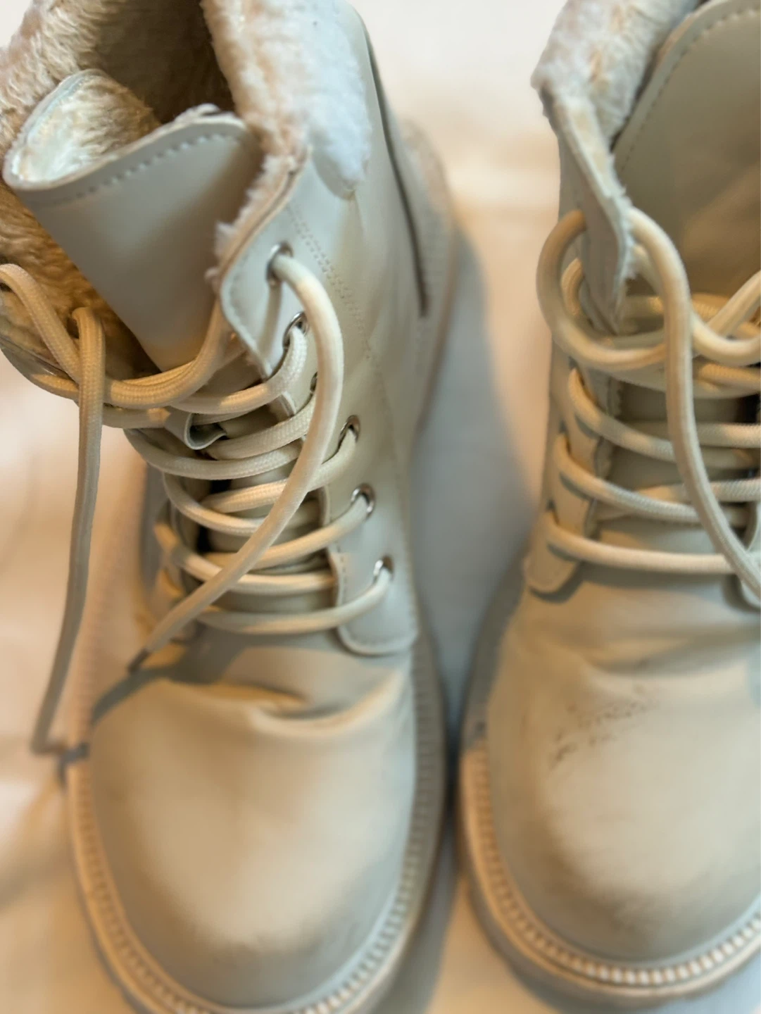 Cream Lace-Up Winter Boots - photo 2