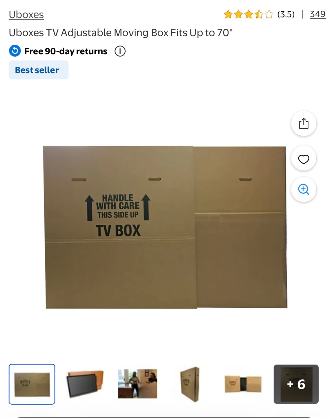 Uboxes Adjustable TV Moving Box Fits Up to 70"