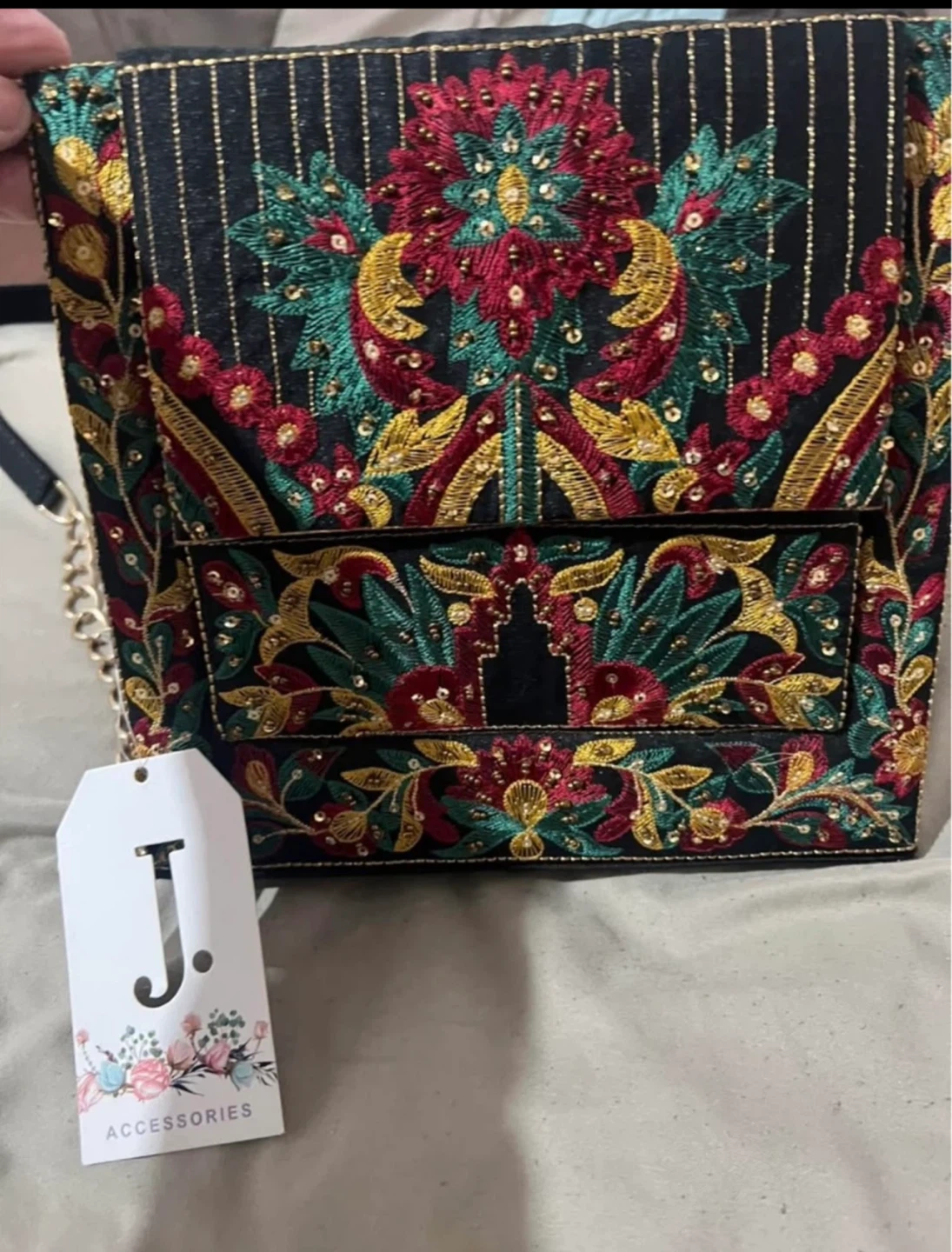 J. ACCESSORIES Embroidered Clutch Bag