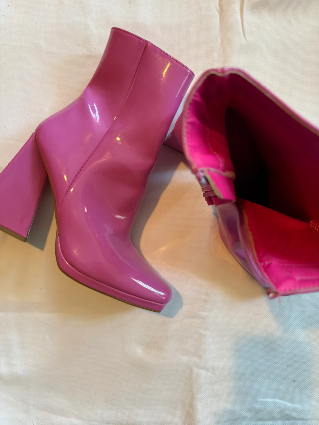 Shein Pink Patent Square Toe Block Heel Booties - photo 4