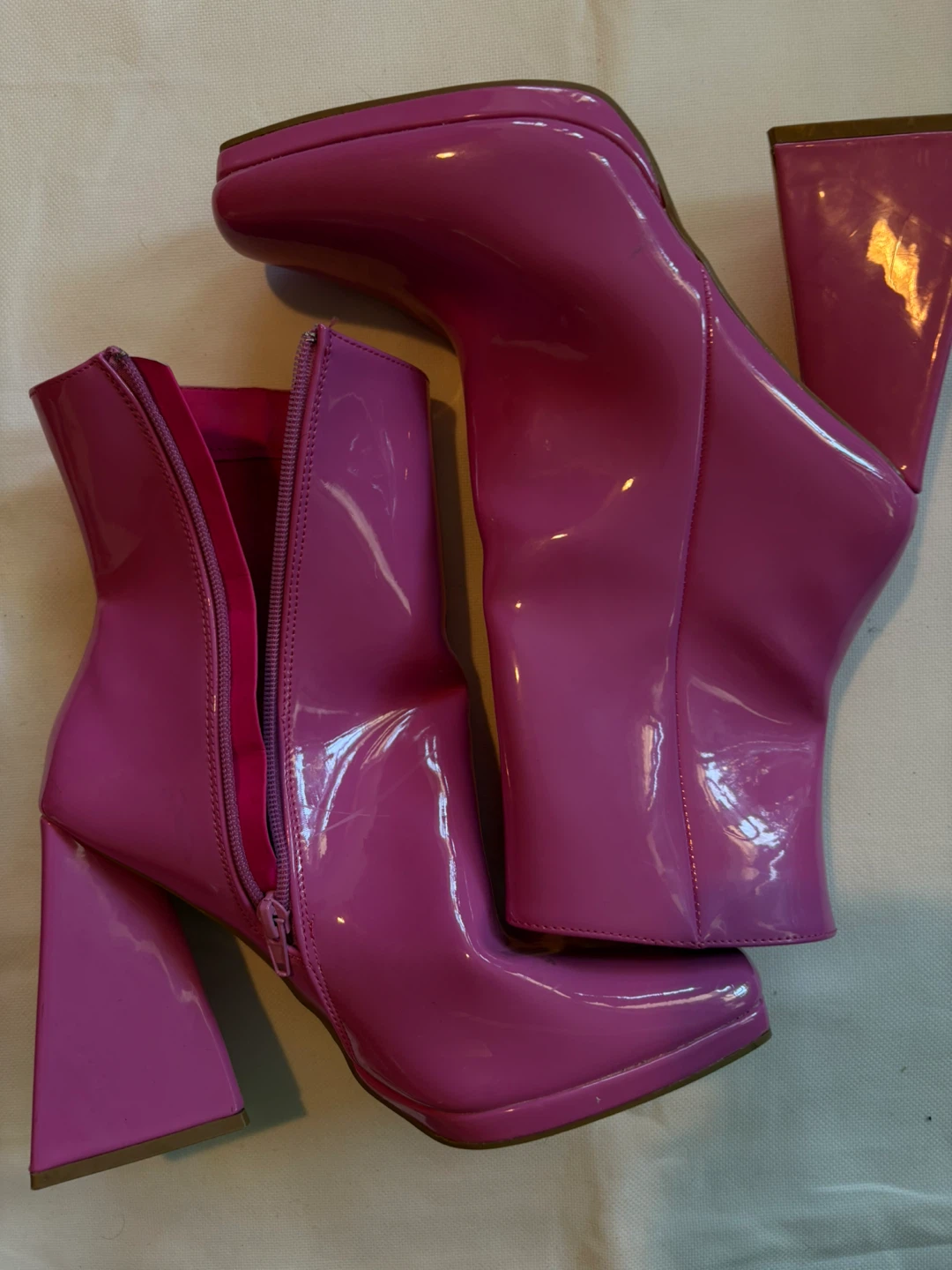 Shein Pink Patent Square Toe Block Heel Booties - photo 5