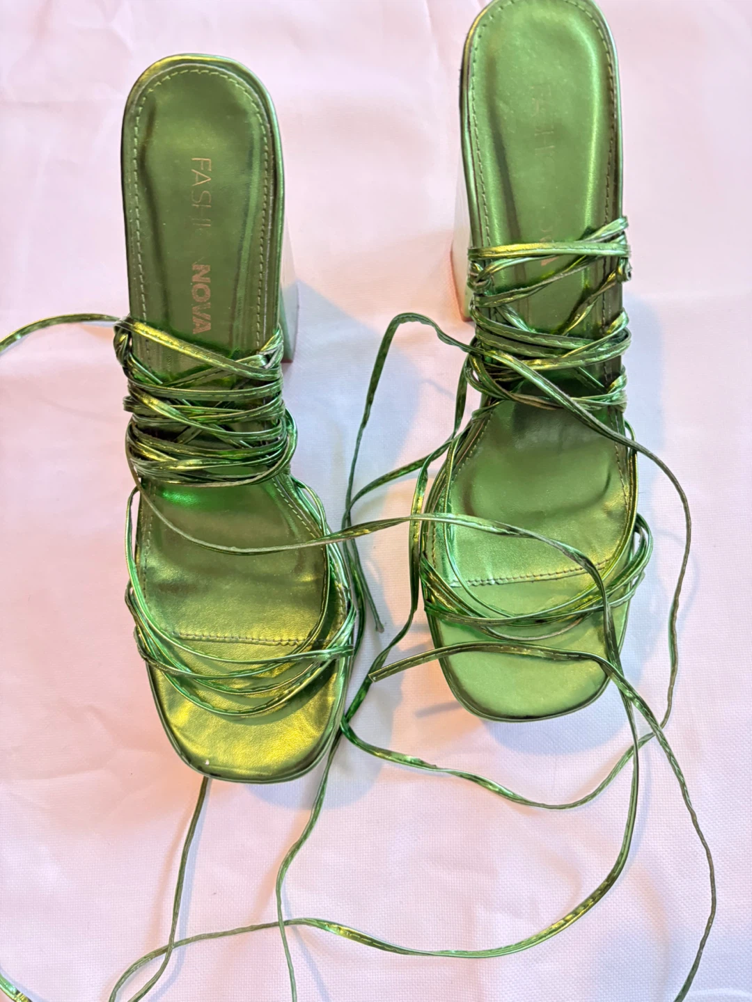 Fashion Nova Green Metallic Strappy Heels - photo 5