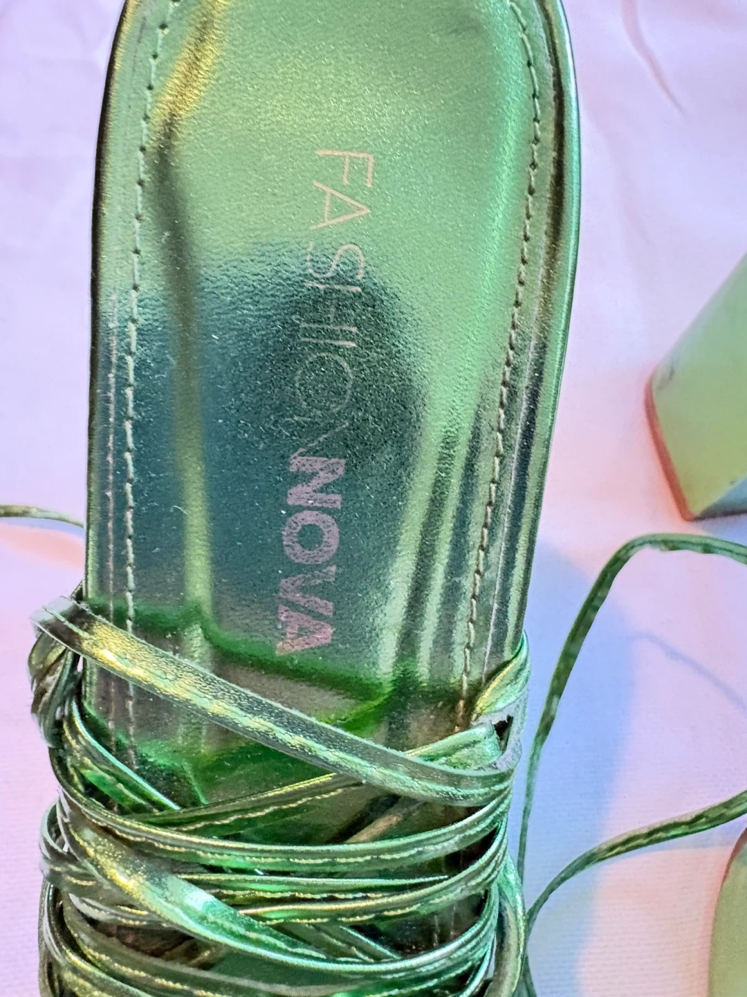Fashion Nova Green Metallic Strappy Heels - photo 4