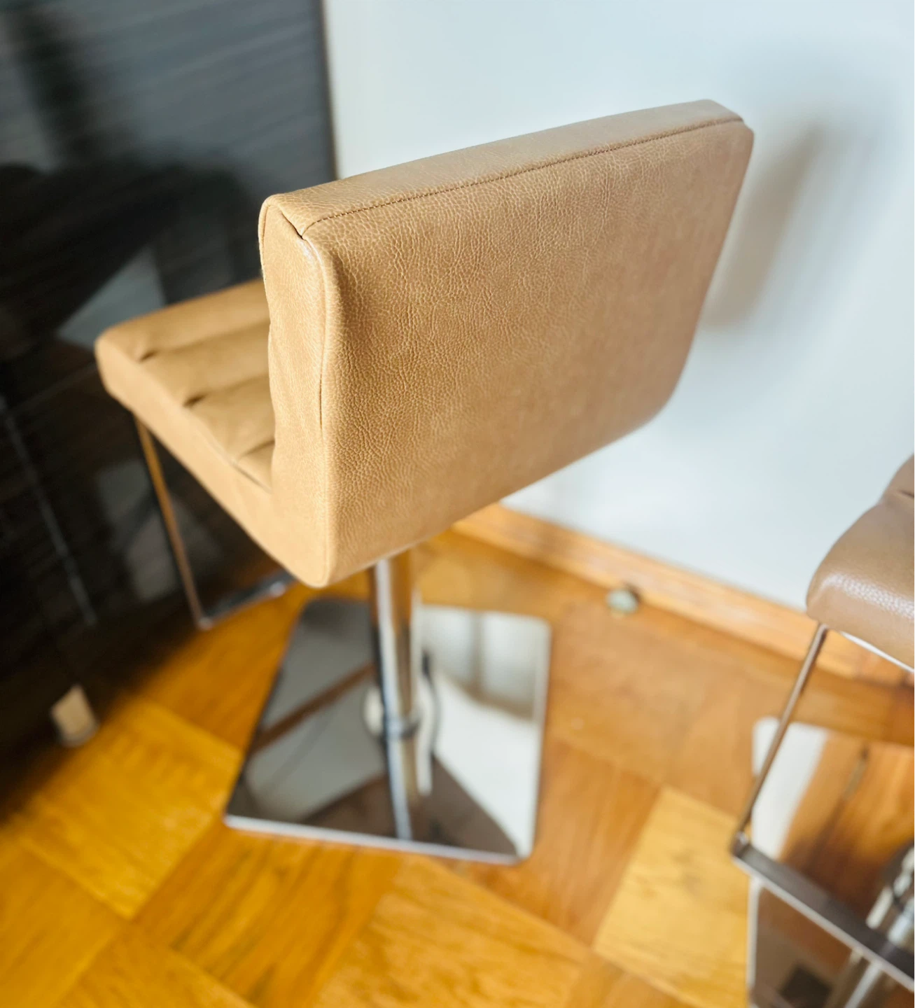 Set of 2 Modern Tan Faux Leather Bar Stools - photo 3