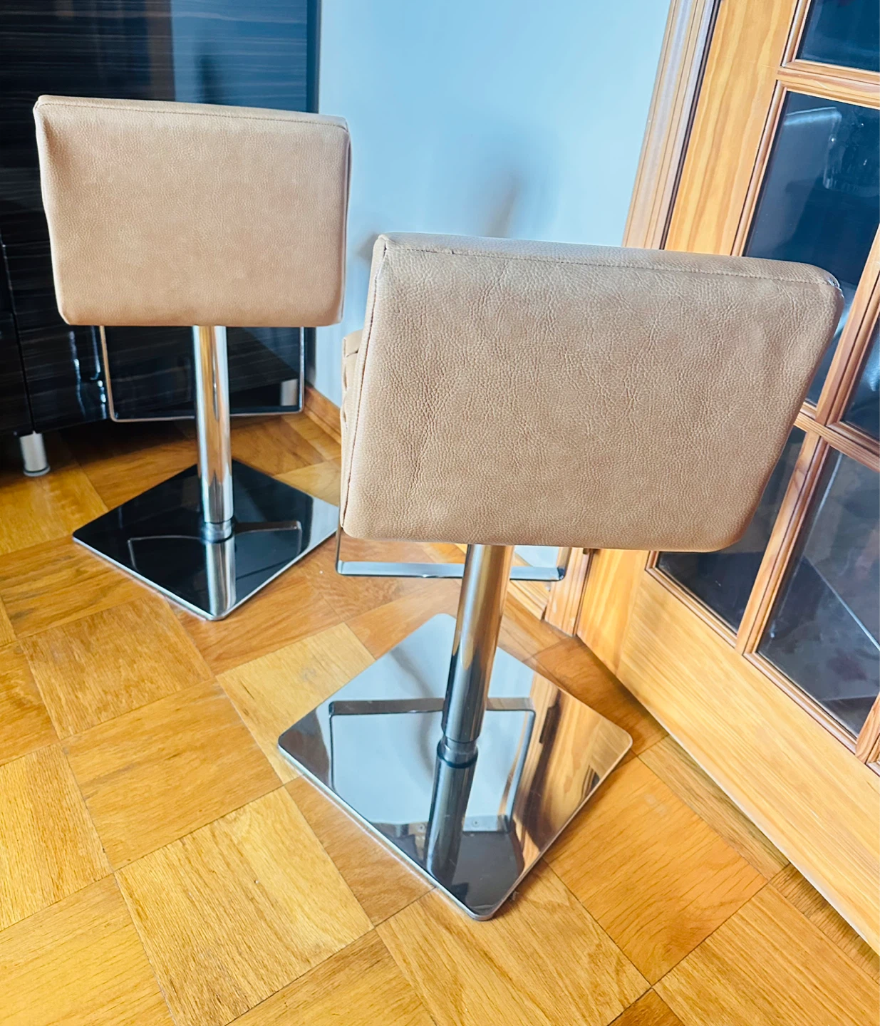 Set of 2 Modern Tan Faux Leather Bar Stools - photo 2