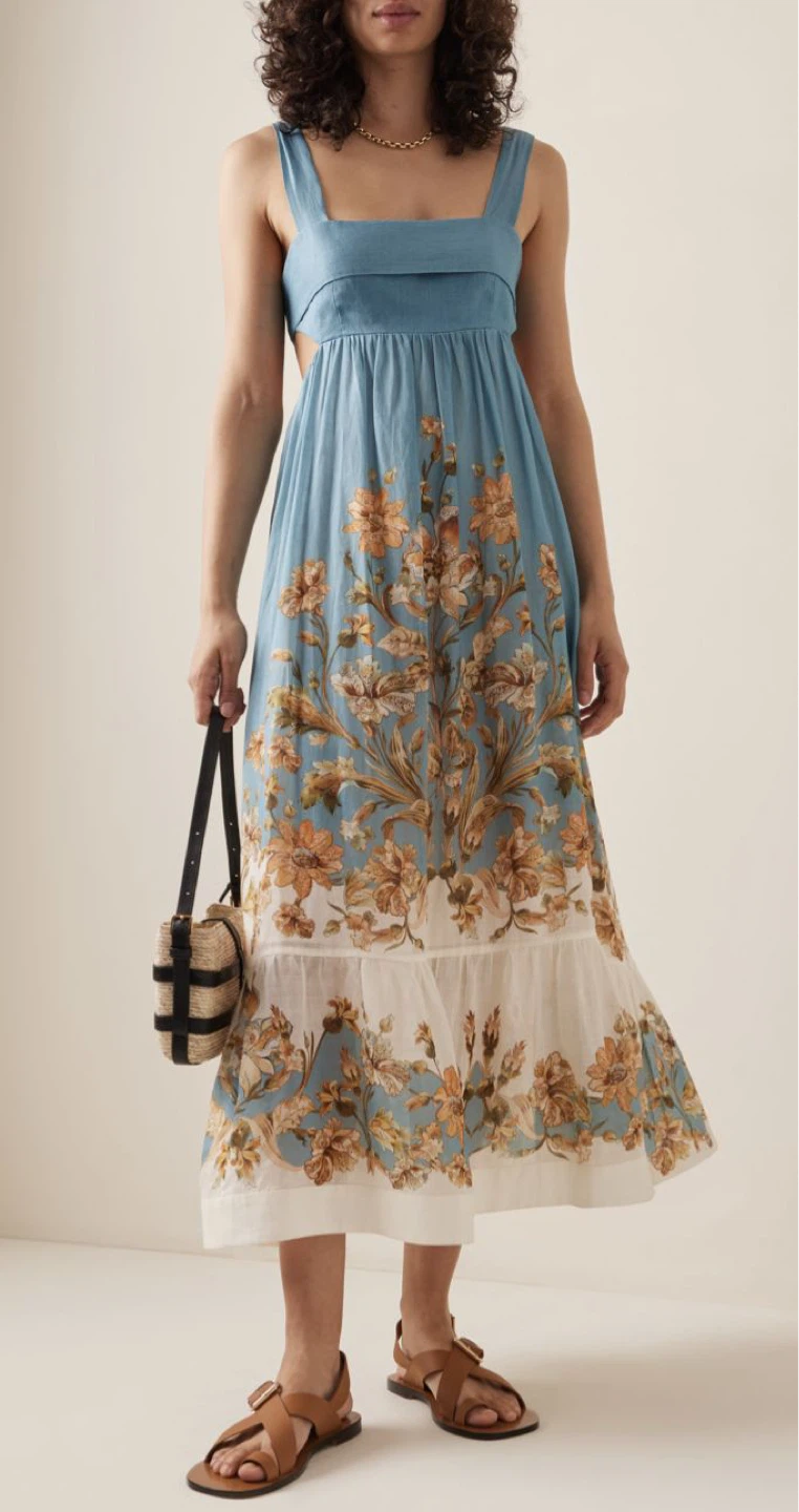 Blue Floral Maxi Dress with Cut-outs