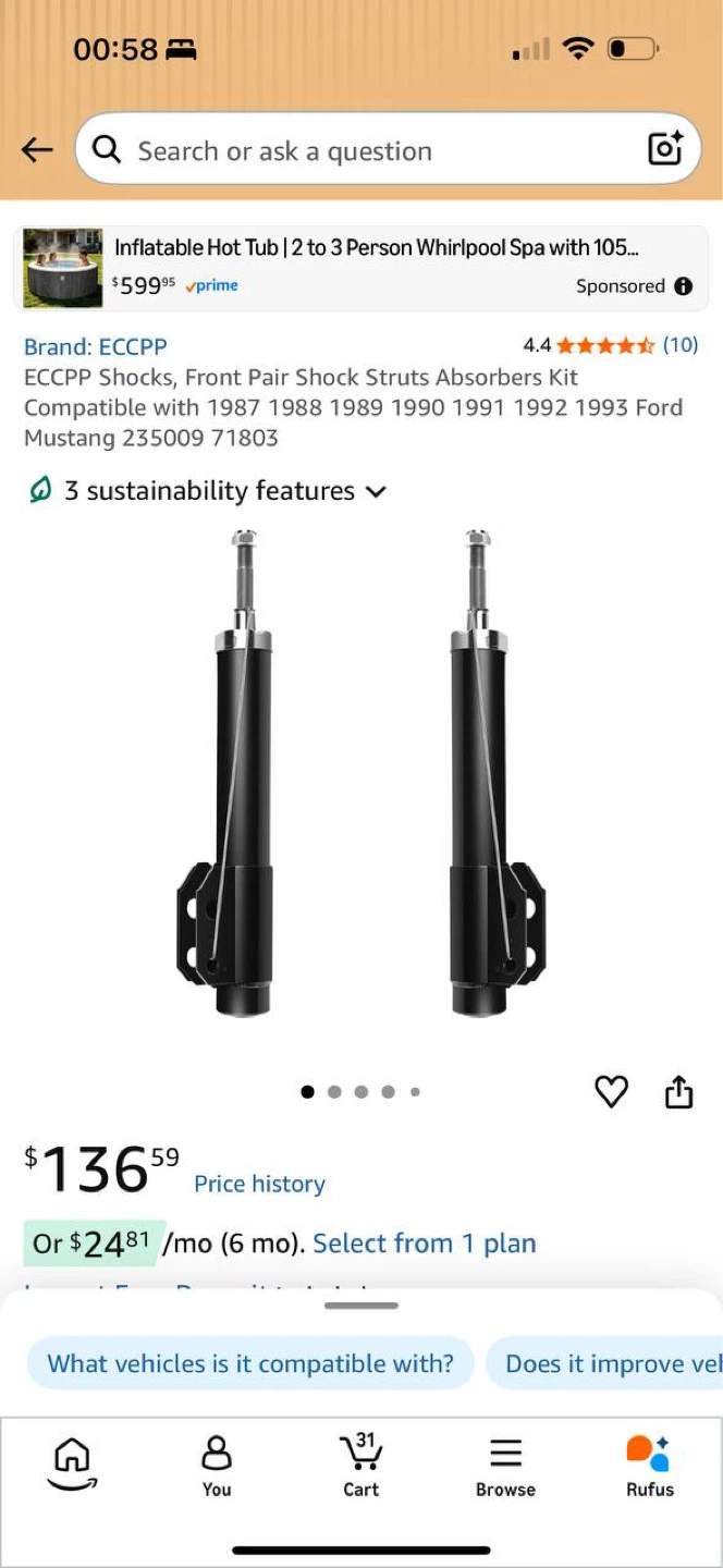 Ford Mustang Front Shock Absorber / Strut (1987-1993 Ford Mus