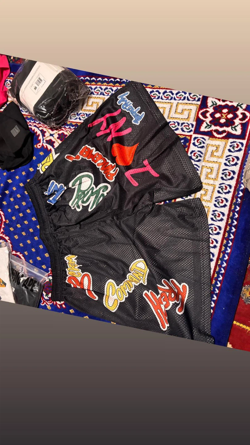 Black Mesh Shorts with NYC Graphics