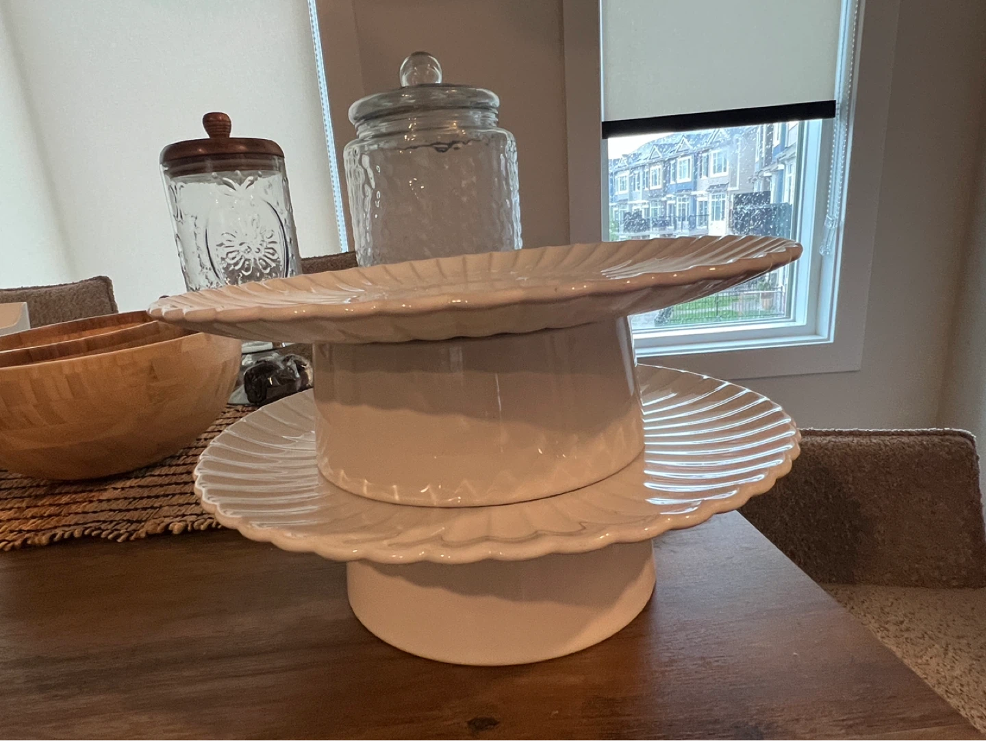 White Ceramic Tiered Cake Stands (Set of 2)