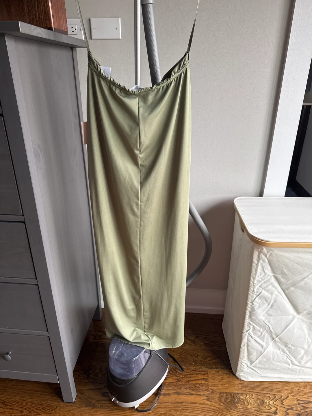 Olive Green Satin Twist Midi Skirt - photo 2