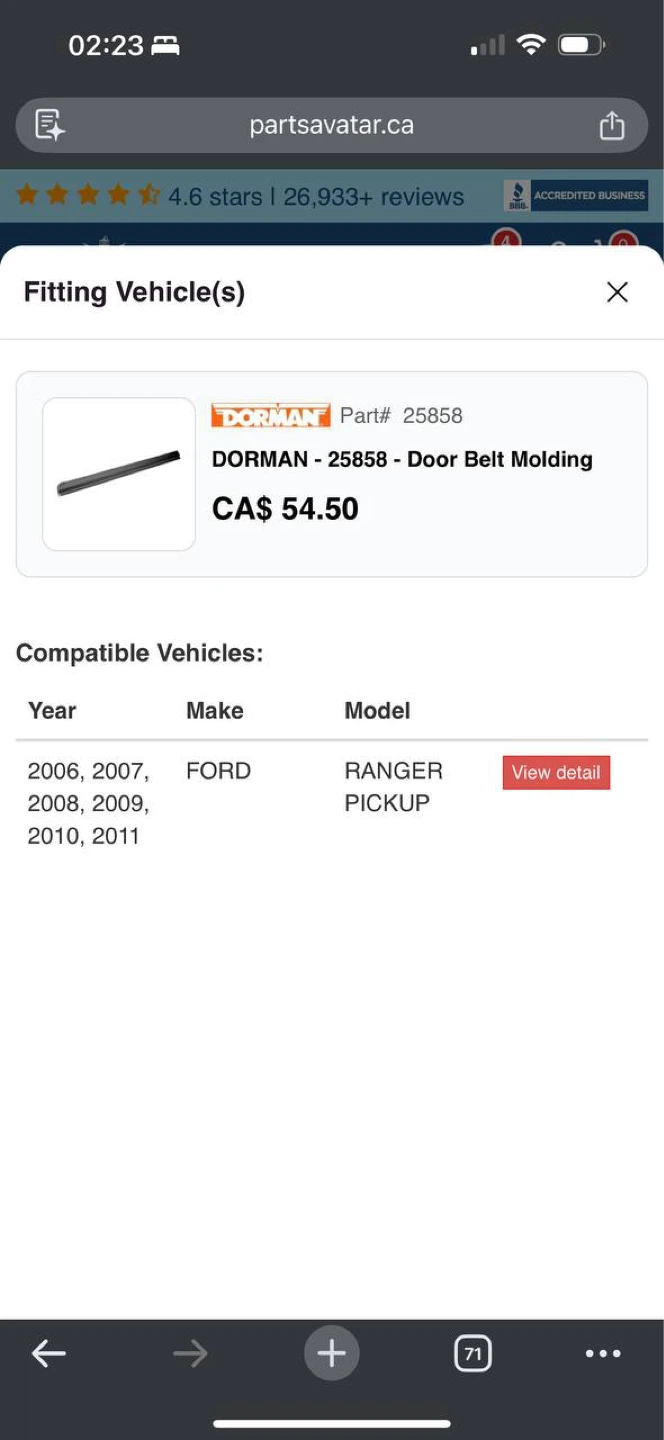 2006-2011 Ford Ranger Driver & Passenger Side Outer Door Wind - photo 3