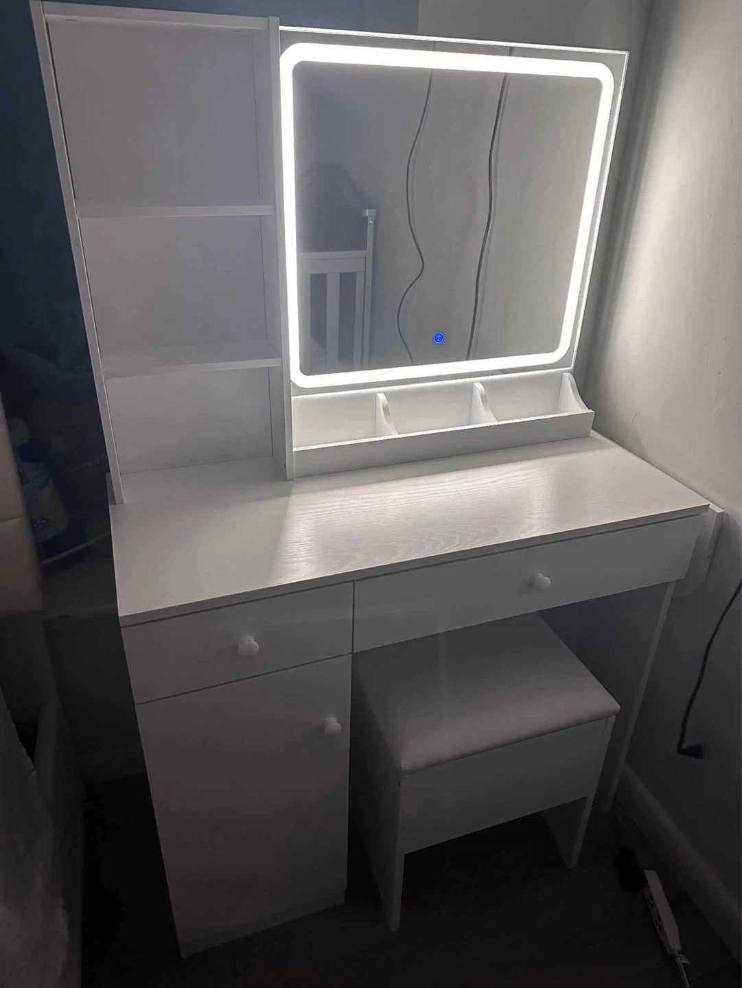IRONCK Vanity Desk with LED Lighted Mirror & Power Outlet, White