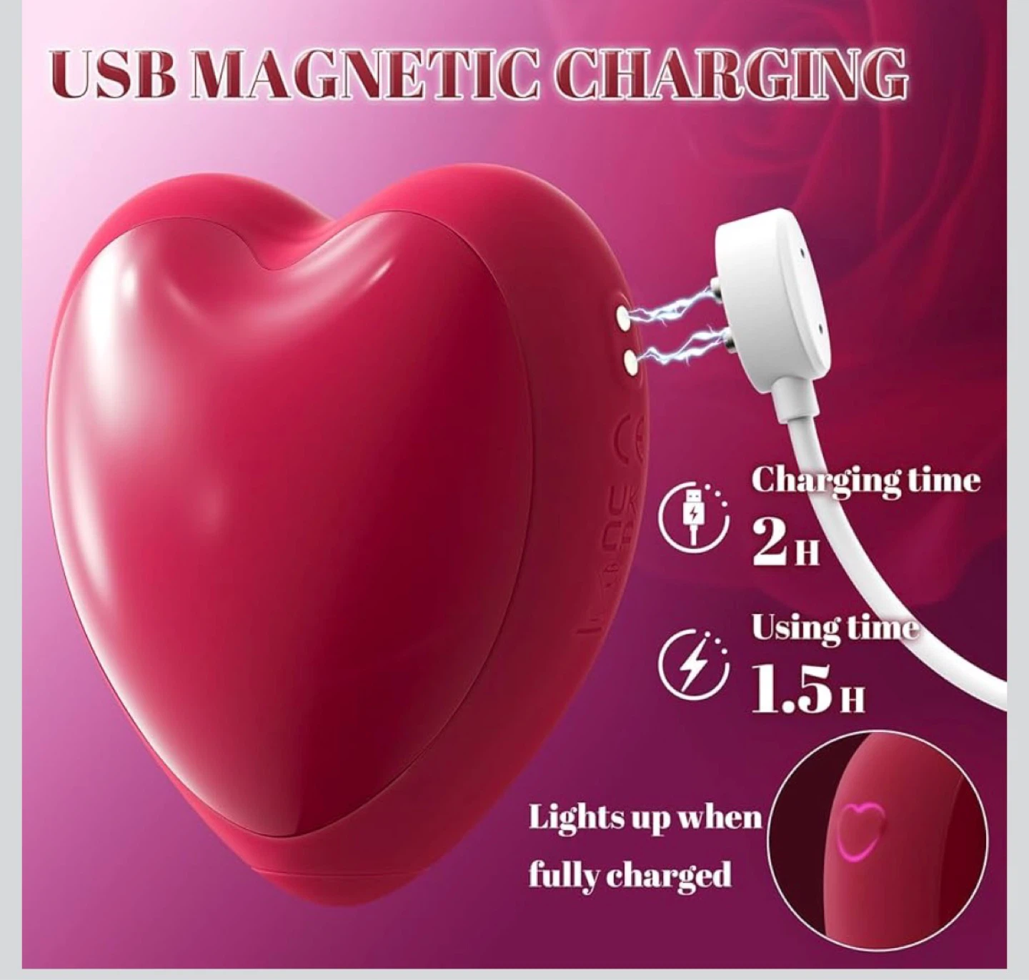 Juguete para adultos con carga magnética USB y forma de corazón - photo 5