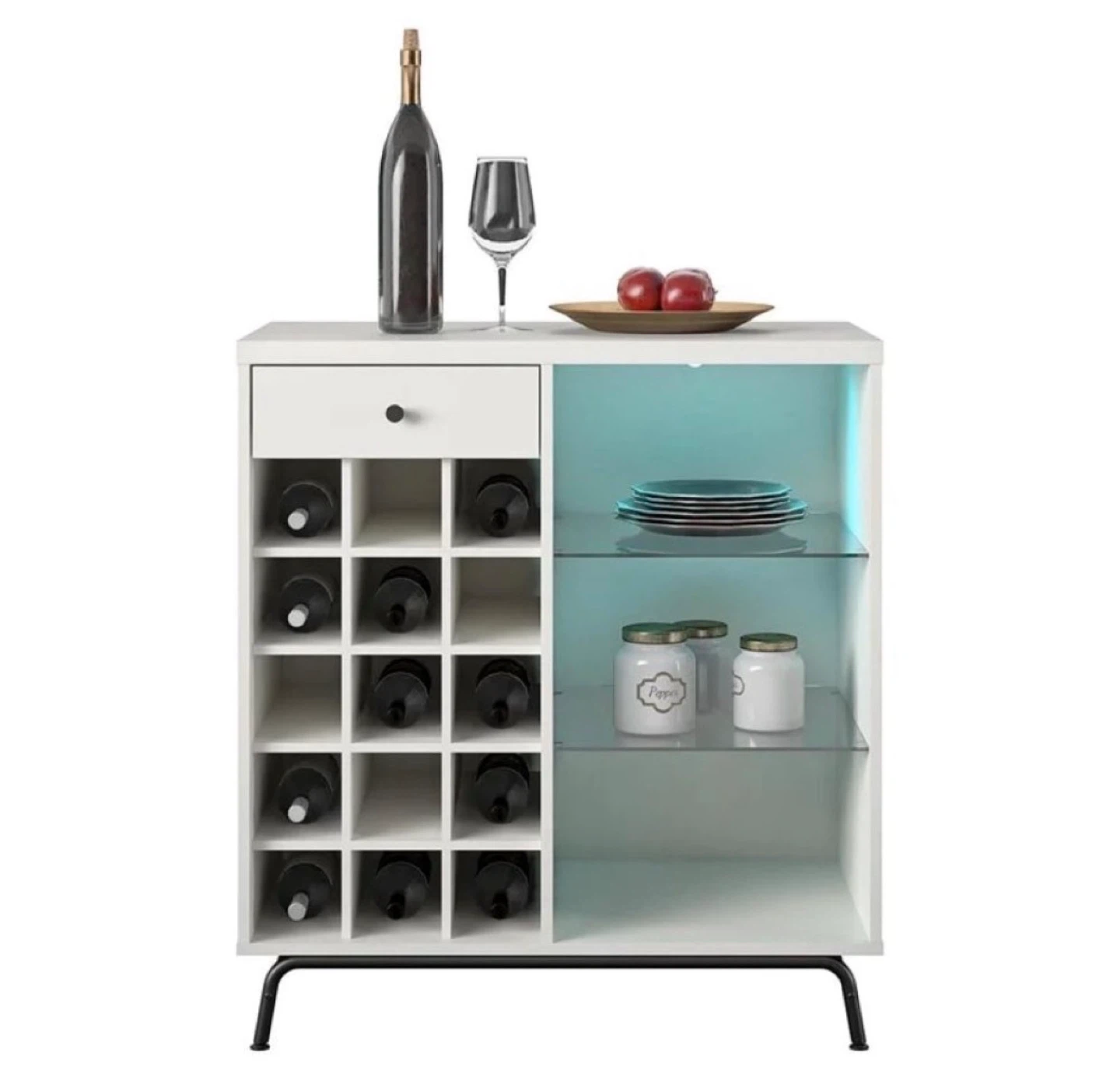 White Wine Rack Cabinet with Glass Shelves