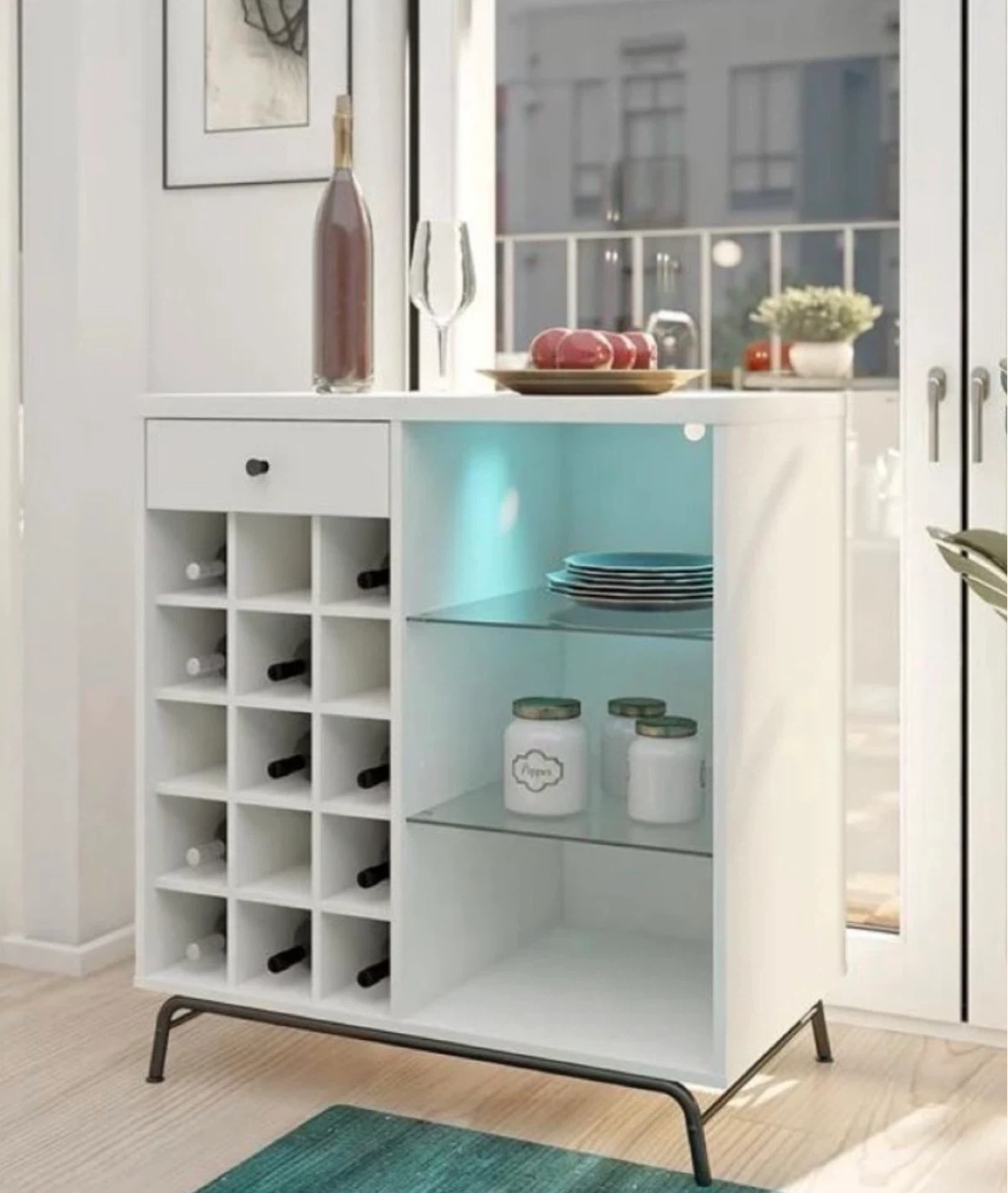 White Wine Rack Cabinet with Glass Shelves - photo 2