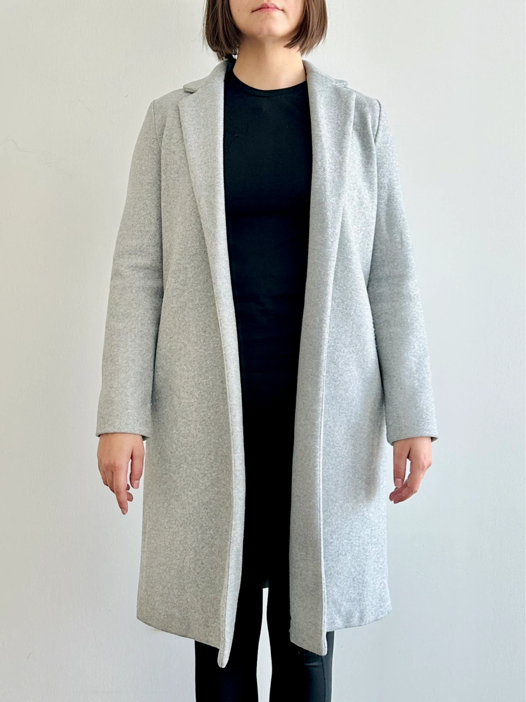 Zara Long Coat, Light Gray, Open-Front, Size S