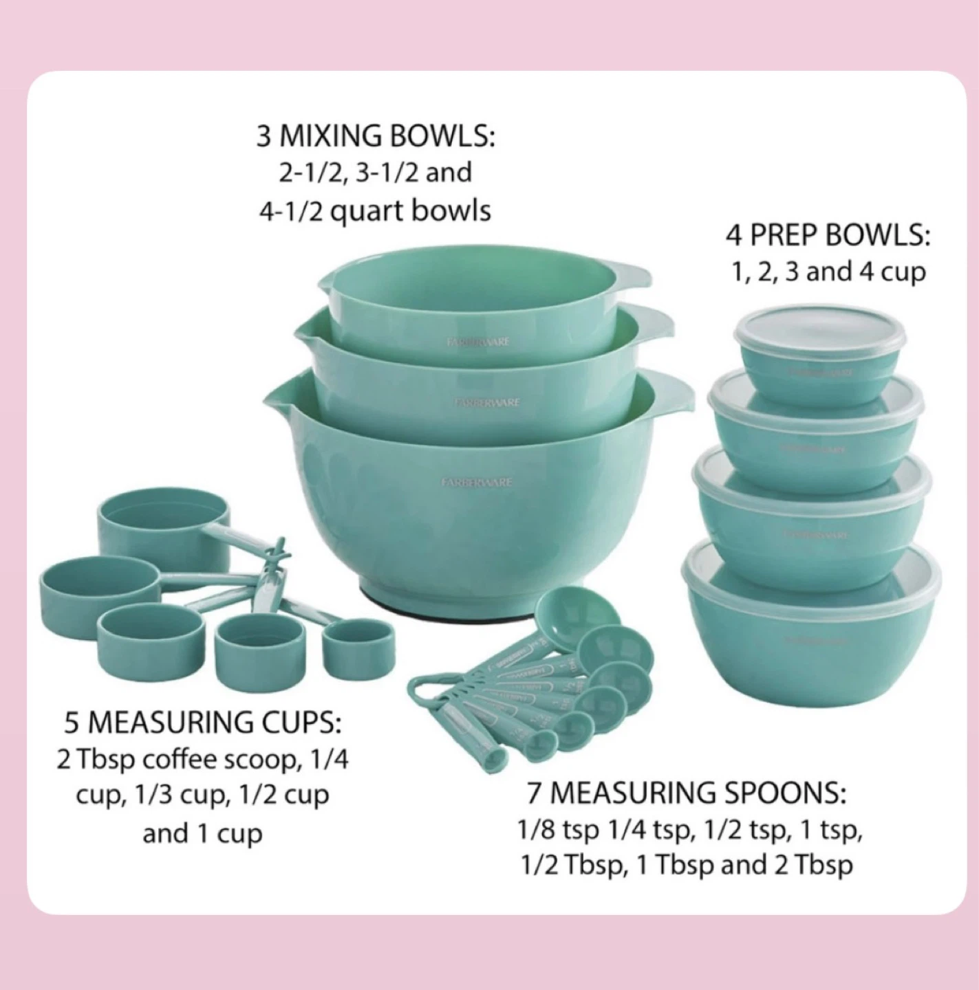 Farberware Mixing Bowl Set with Prep Bowls, Cups & Spoons