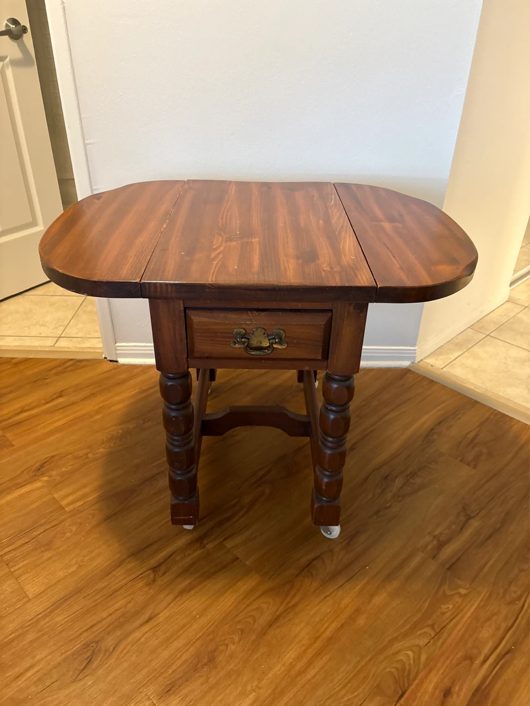 Wooden Drop Leaf Side Table with Drawer