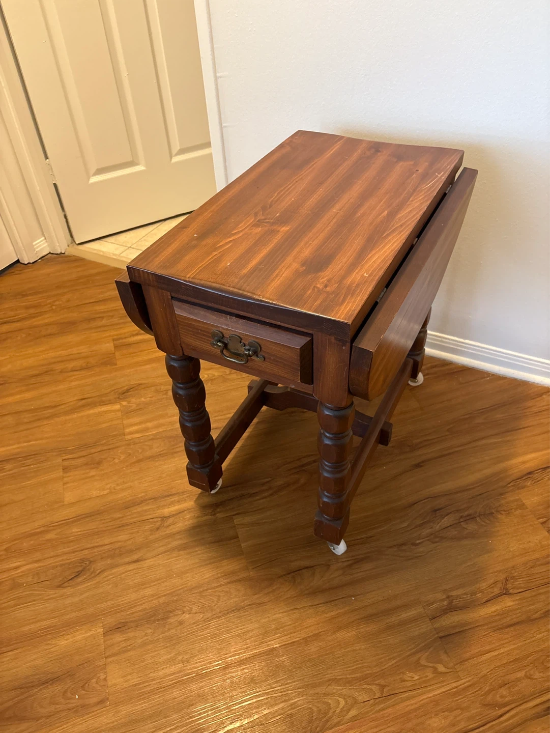 Wooden Drop Leaf Side Table with Drawer - photo 4