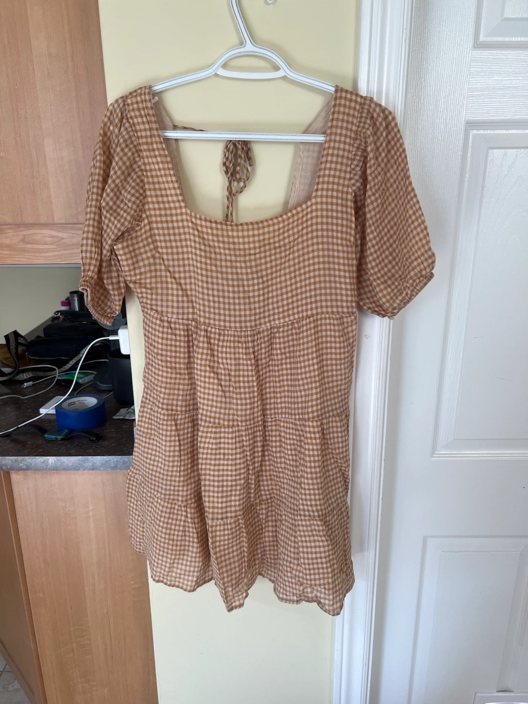 Brown Gingham Mini Dress