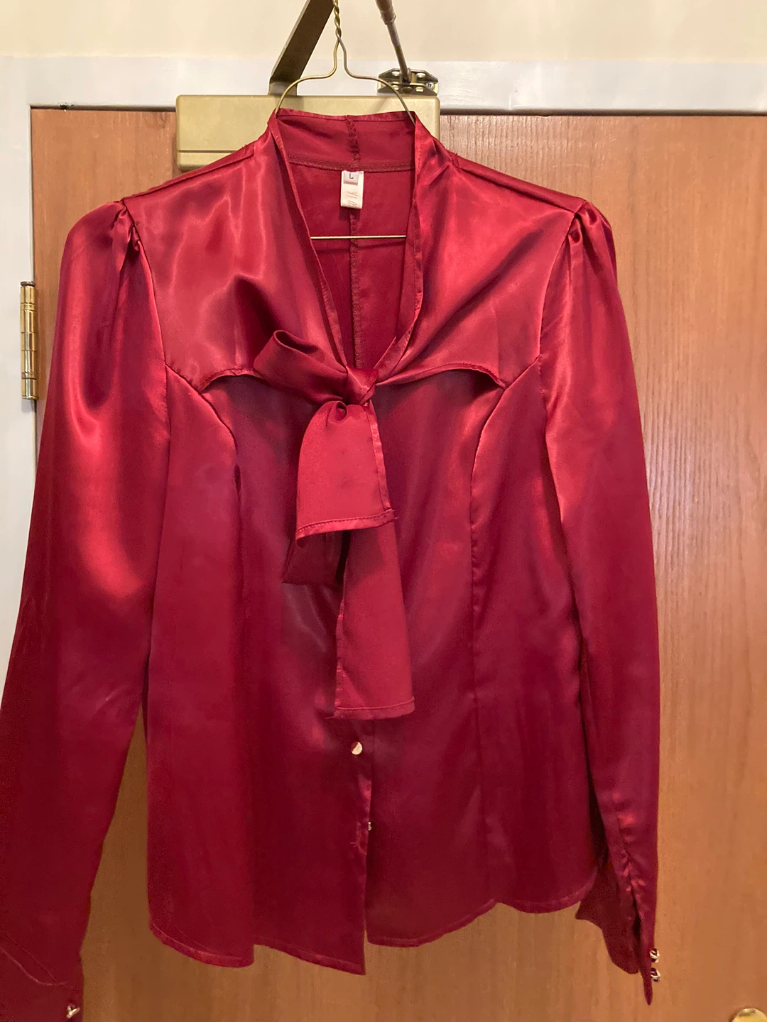 Red Satin Bow Blouse