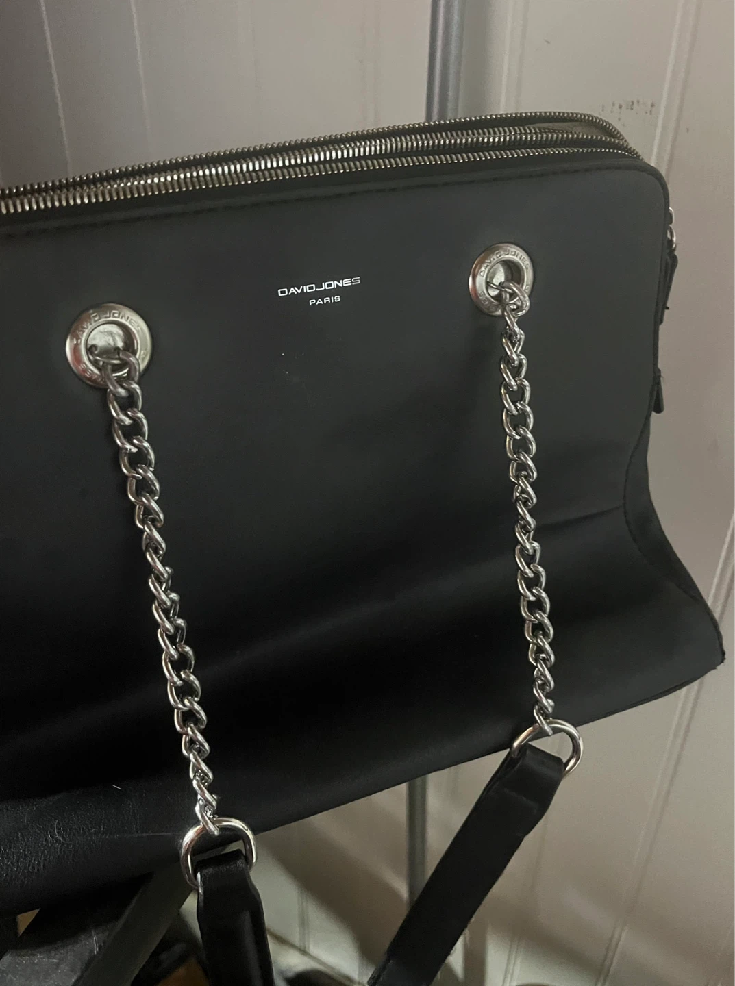 DAVID JONES PARIS Black Tote Bag with Silver Chain Accents - photo 2