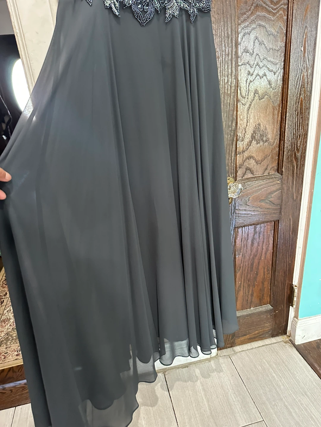 Xscape Embellished Charcoal Gray Evening Maxi Dress - photo 4