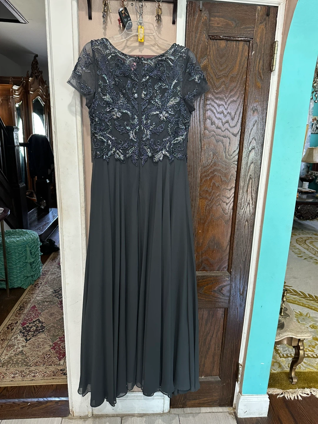 Xscape Embellished Charcoal Gray Evening Maxi Dress - photo 5