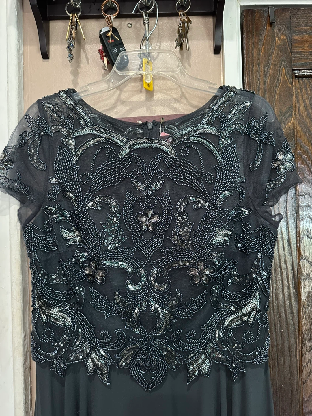 Xscape Embellished Charcoal Gray Evening Maxi Dress - photo 2